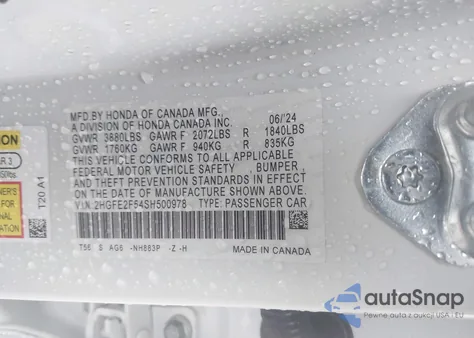 2025 Honda Civic Sport из США, поврежденный, VIN 2HGFE2F54SH500978